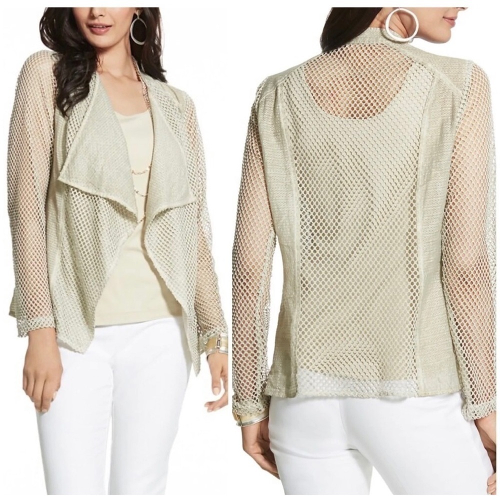 Chico's 0 Sz S Beige Green Mesh Open Draped Jacket NEW
